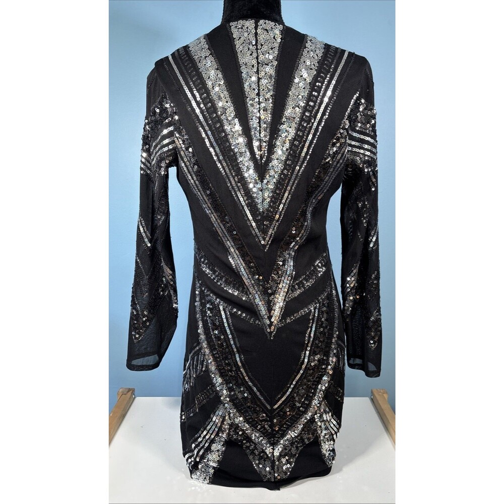 Express Women's Long Sleeve Dress Black (Size L) Silver Sequins - Picture 2 of 5
